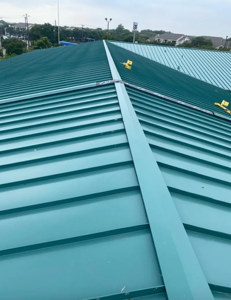 Green commercial metal roof ridge and valley for Metal Roof Repair in Torrance